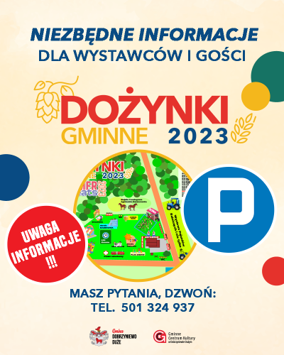 Grafika o jasnym tle informDożynkach Gminnych 2023 